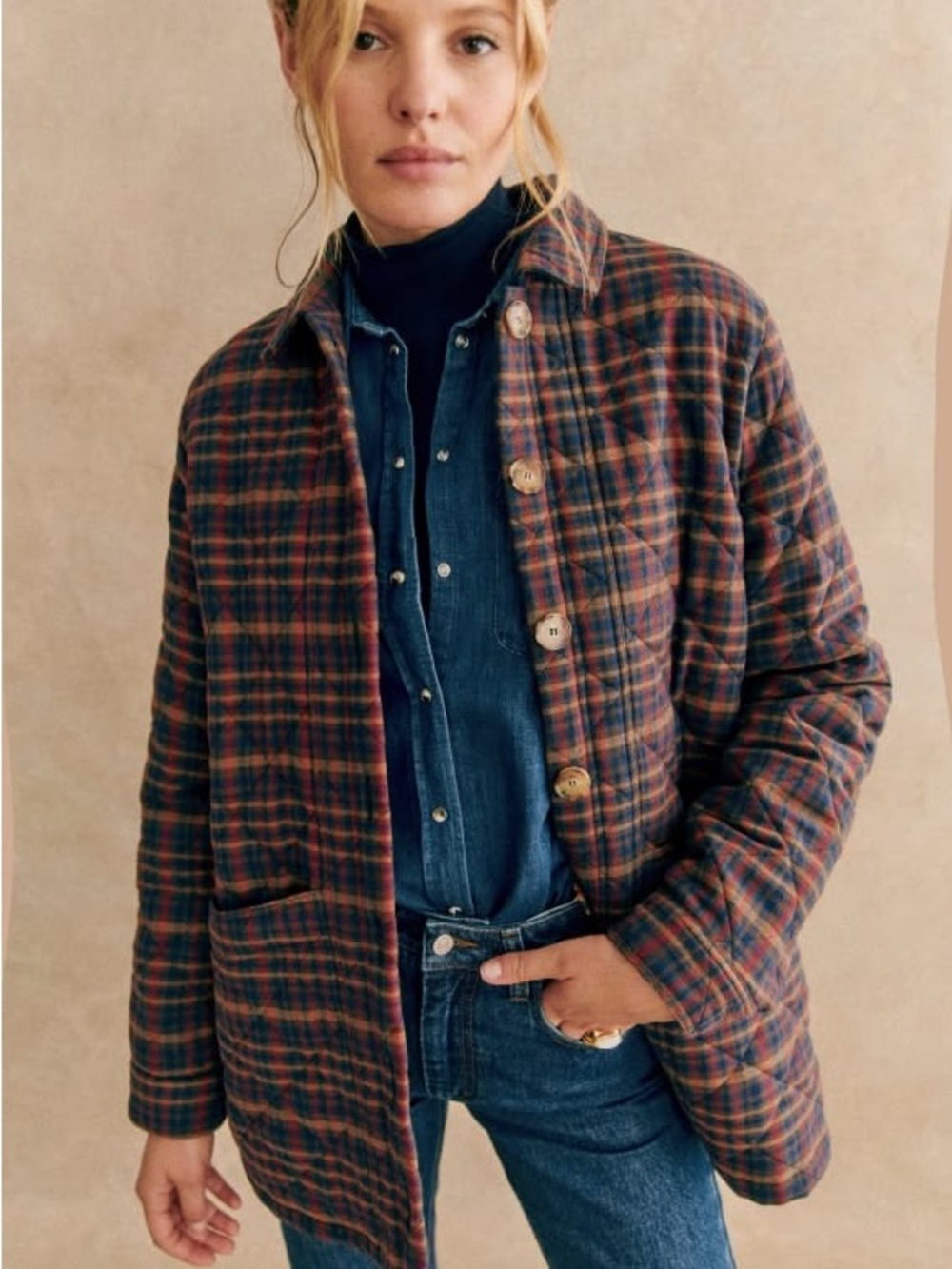 Sezane Will Jacket XL Ivan Burgundy Navy Tartan